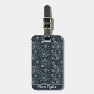 Etiqueta De Bagagem Padrão uniforme floral branco sobre escuro persona