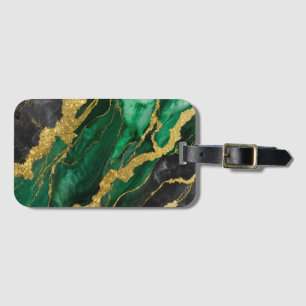 Etiqueta De Bagagem Padrão Verde Marble com Dourado