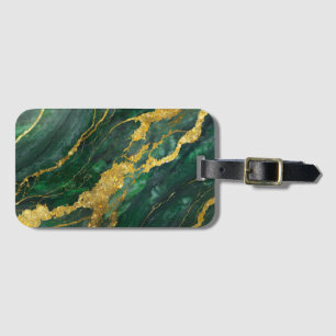 Etiqueta De Bagagem Padrão Verde Marble com Dourado