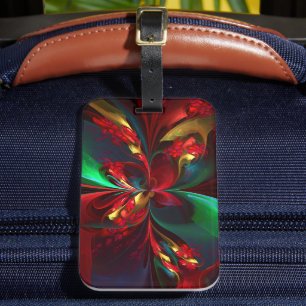 Etiqueta De Bagagem Padrão Verde Vermelho Abstrato Floral Moderno #11
