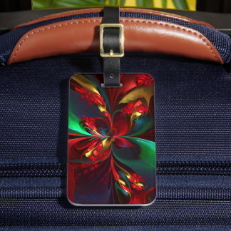 Etiqueta De Bagagem Padrão Verde Vermelho Abstrato Floral Moderno #11