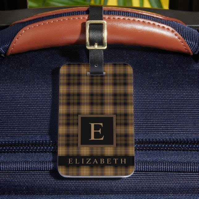 Etiqueta De Bagagem Padrão Verificado de Preto Marrom Tan Personalizad (Frente Insitu 2)