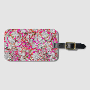 Etiqueta De Bagagem Padrões cor-de-rosa brancos bonitos de paisley