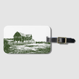 Etiqueta De Bagagem Paisagem de campo com recortes de madeira casa de 