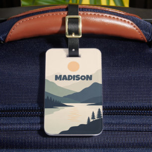 Etiqueta De Bagagem Paisagem de montanha serena personalizada com refl