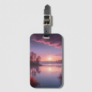 Etiqueta De Bagagem Paisagem do Lago Roxo Sunset Três