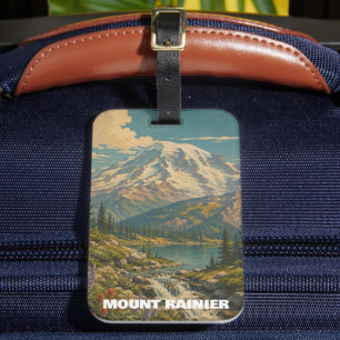 Etiqueta De Bagagem Paisagem do Parque Nacional Mount Rainier Vintage