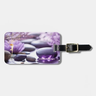 Etiqueta De Bagagem Paisagem, Pedras Zen Lótus Violeta