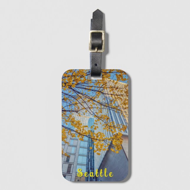 Etiqueta De Bagagem Paisagem Urbana de Seattle Outono Vibrante (Frente Vertical)