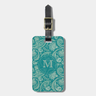 Etiqueta De Bagagem Paisley Creme Verde Azul E Beige