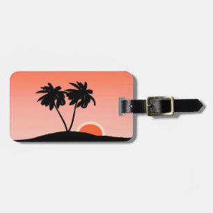 Etiqueta De Bagagem Palm Tree Silhoule Contra Sunset Orange