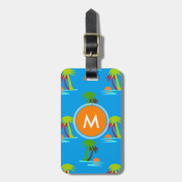 Etiqueta De Bagagem Palm Tree Sunset Sea Patterno Monograma Bagagem