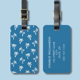 Etiqueta De Bagagem Palmeira padrão tropical azul