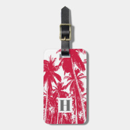 Etiqueta De Bagagem Palmeiras de Natal Tropicais em Vermelho e Branco