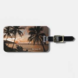 Etiqueta De Bagagem Palmeiras Tropicais de Praia Sunset Personalizam