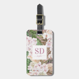 Etiqueta De Bagagem Pampas, orquídea, texto de escrita foliar tropical