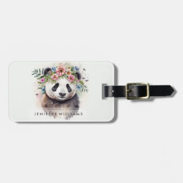 Etiqueta De Bagagem Panda Flowers Watercolor                          