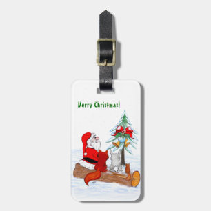 Etiqueta De Bagagem Papai Noel com Raposa e Esquilo do Coelho