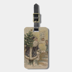 Etiqueta De Bagagem Papai Noel Vintage Árvore de Natal na Neve
