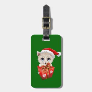 Etiqueta De Bagagem Papais noeis de Natal de Kitten com presentes