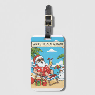 Etiqueta De Bagagem Papais noeis e boneco de neve na praia