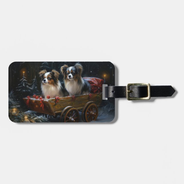 Etiqueta De Bagagem Papillon Snowy Sleigh Decoração de Natal (Frente Horizontal)