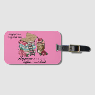 etiqueta de bagagem para amantes de livros e café