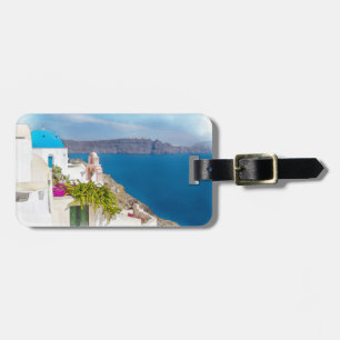 Etiqueta De Bagagem Paraíso Grecian. Pintura da aguarela de Santorini