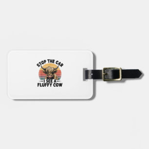 Etiqueta De Bagagem Pare O Carro Eu Vejo Uma Vaca Engraçada Fluffy Na