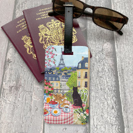 Etiqueta De Bagagem Paris Balcony Cat Eiffel Tower Travel Luggage Tag