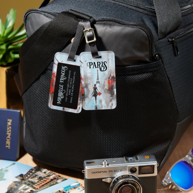 Etiqueta De Bagagem Paris Bound Woman em preto (Frente e verso)
