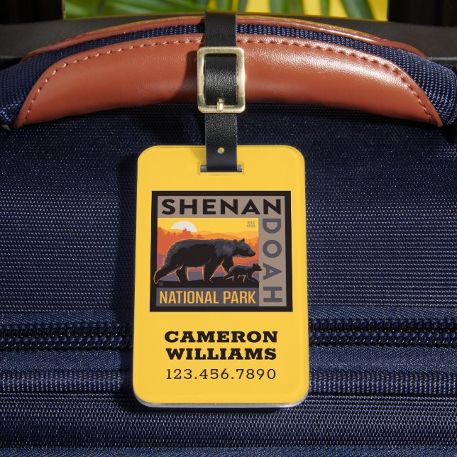 Etiqueta De Bagagem Parque Nacional Shenandoah | Urso mamário e Cubos (Frente Insitu 2)