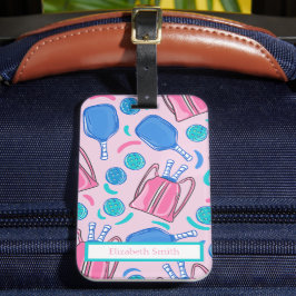 Etiqueta De Bagagem Pás de picleball e bolas Pink Pré-Disquete Pink Pe