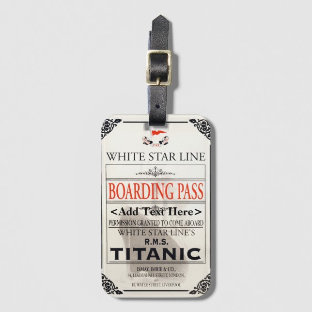 Etiqueta De Bagagem Passagem de Embarque de Linha White Star Titanic - (Frente Vertical)
