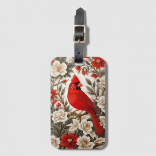 Etiqueta De Bagagem Pássaro Cardinal do Norte Floral Bonito