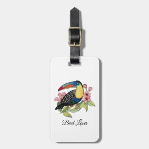 Etiqueta De Bagagem Pássaro de Toucan da aguarela com flores