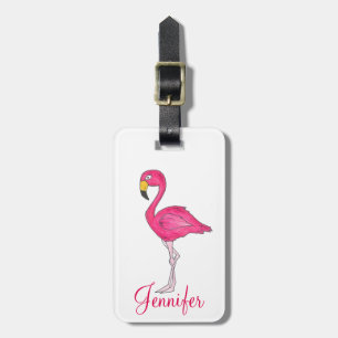 Etiqueta De Bagagem Pássaro Flamingo Quente Rosa de Paraíso Tropical