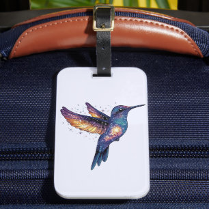 Etiqueta De Bagagem Pássaro Hummingave Com Pássaro Galáxico Noturno