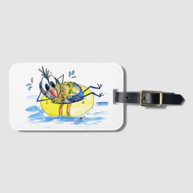 Etiqueta De Bagagem Pássaro Whimsical Bonito no Float (Frente Horizontal)