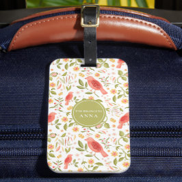 Etiqueta De Bagagem Pássaros Florais – Estilo de Viagem Botânico Elega