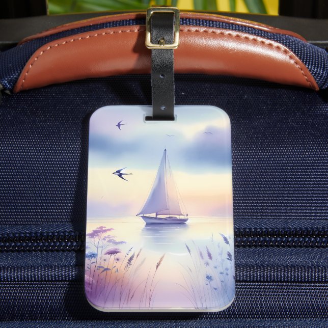 Etiqueta De Bagagem Pastel Sailboat Coastal Dreamscape (Frente Insitu 2)