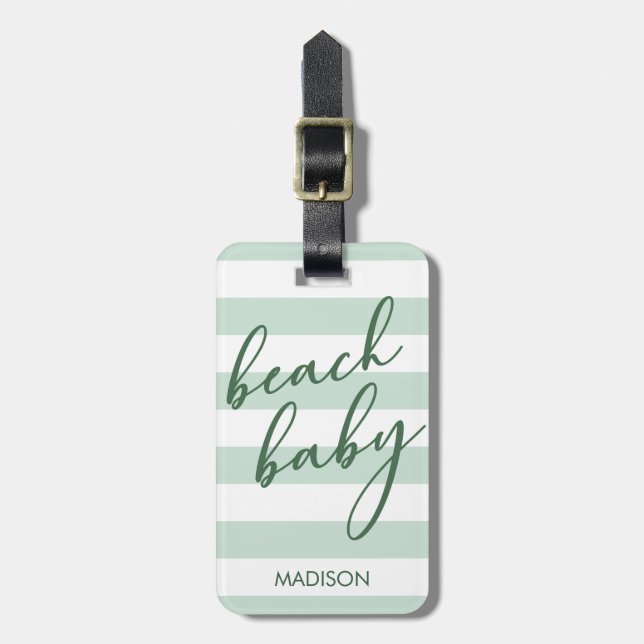 Etiqueta De Bagagem Pastel Stripes Beach Baby (Frente Vertical)
