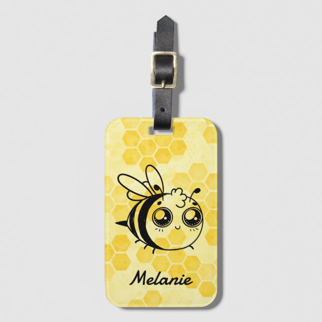 Etiqueta De Bagagem Pastel Yellow Honeycomb Cute Bee Personalised (Frente Vertical)