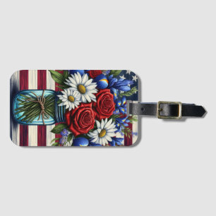 Etiqueta De Bagagem Patriótico, floral Americano angustiado