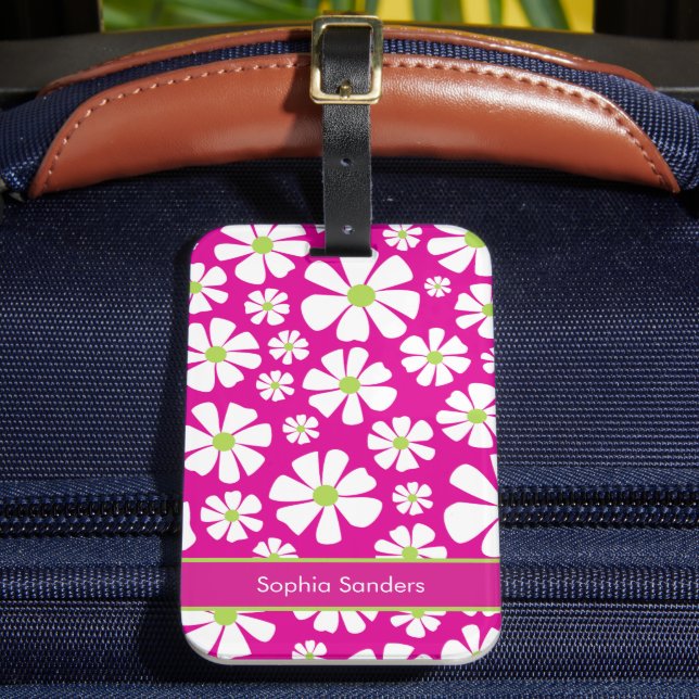 Etiqueta De Bagagem Patron de Flores Blancas Primaveral (Frente Insitu 2)