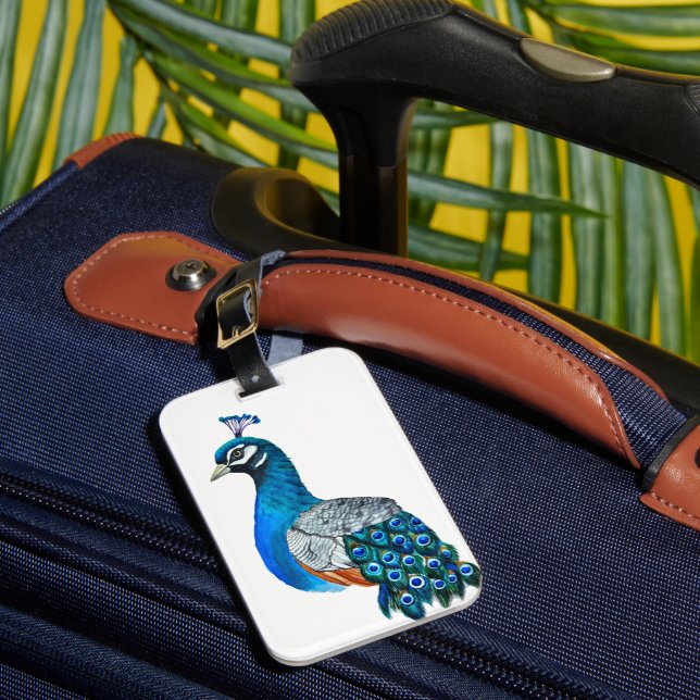 Etiqueta De Bagagem Pavão de Aquarela (Frente Insitu 1)