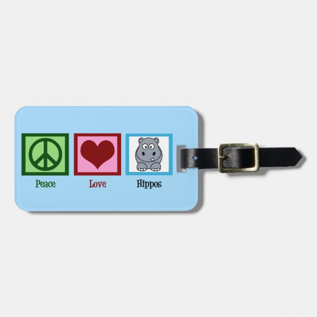 Etiqueta De Bagagem Peace Love Hippos Cute Hippopotamus (Frente Horizontal)