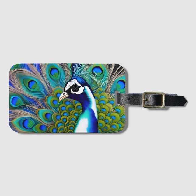 Etiqueta De Bagagem Peacock Branco Azul e Verde (Frente Horizontal)