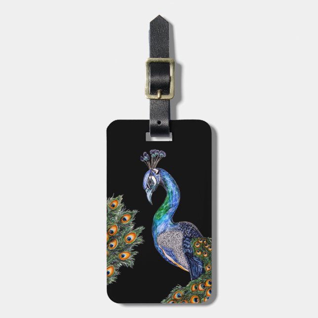 Etiqueta De Bagagem Peacock de Aquarela Elegante (Frente Vertical)