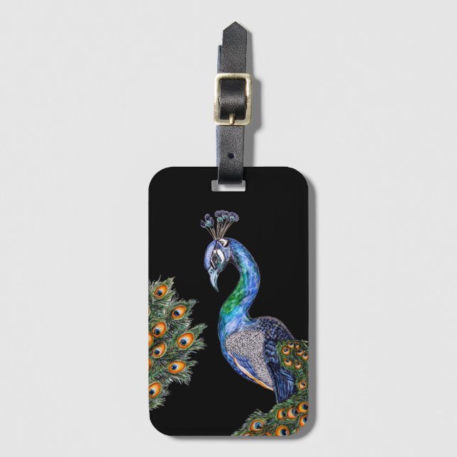 Etiqueta De Bagagem Peacock de Aquarela Elegante (Frente Vertical)